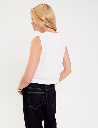 Gilet sans manches col v noeuds blanc femme