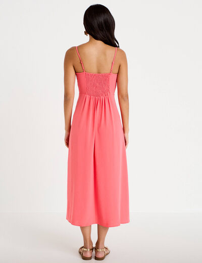 Robe longue &eacute;vas&eacute;e fendue rose femme