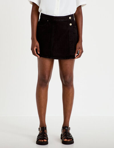 Jupe-short trap&egrave;ze en jean denim noir femme