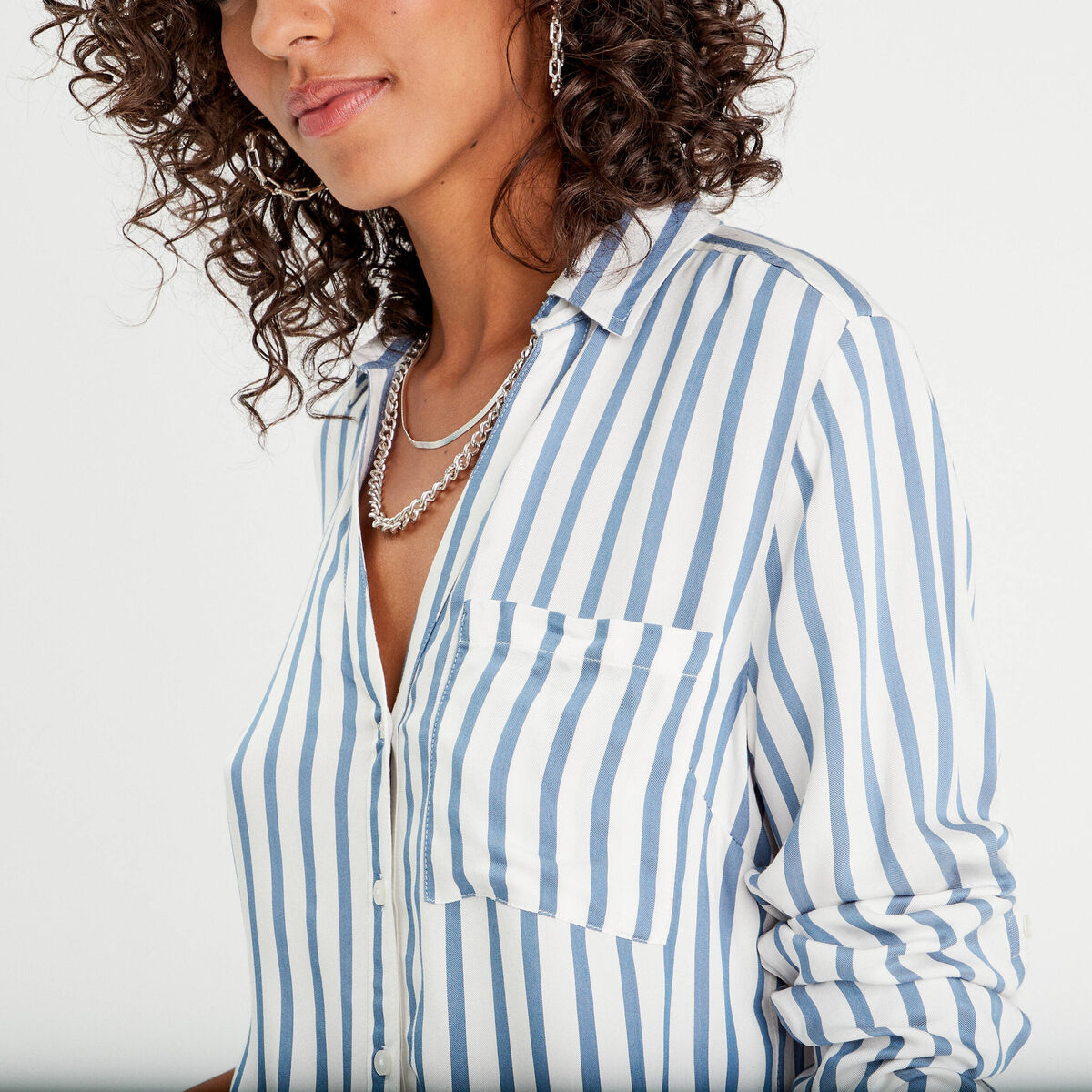 Chemise manches longues bleu marine femme