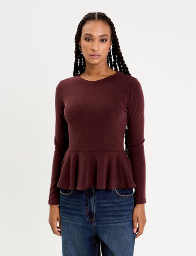 Pull ajusté court manches longues bordeaux femme