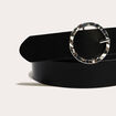 Ceinture boucle ronde emboss&eacute;e noir femme