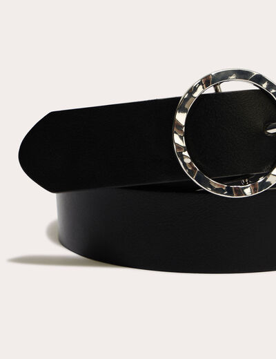 Ceinture boucle ronde embossée noir femme