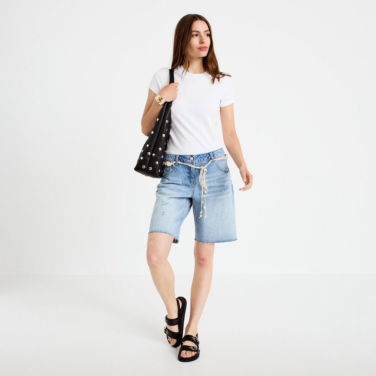 Top ajust&eacute; col rond manches courtes blanc femme