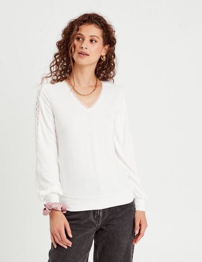 T-shirt manches longues ecru femme
