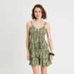 Robe évasée volants vert kaki femme