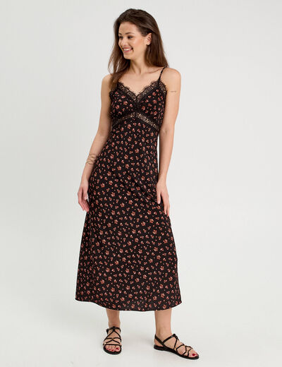 Robe longue droite bretelles noir femme