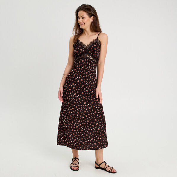 Robe longue droite bretelles noir femme