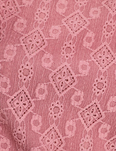 Blouse brodée avec volants vieux rose femme