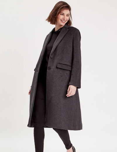 Manteau droit long boutonné gris foncé femme
