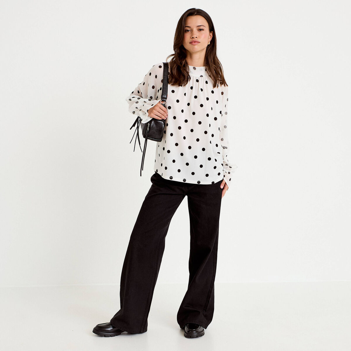 Blouse droite voile manches longues blanc femme