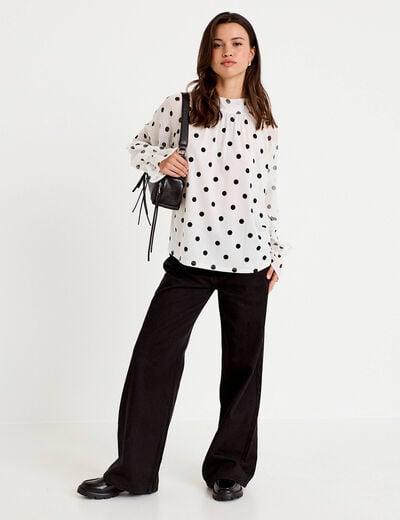 Blouse droite voile manches longues blanc femme