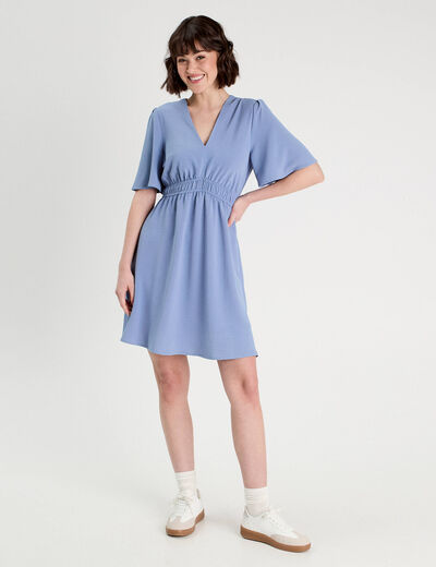Robe évasée taille élastiquée bleu gris femme