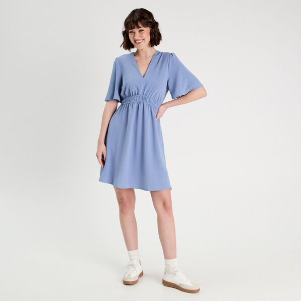 Robe évasée taille élastiquée bleu gris femme