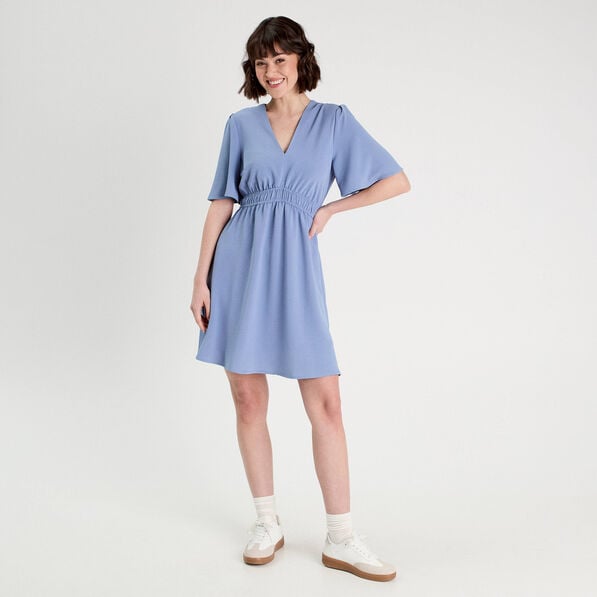 robe evasee taille elastiquee bleu gris femme Robe évasée taille élastiquée bleu gris femme
