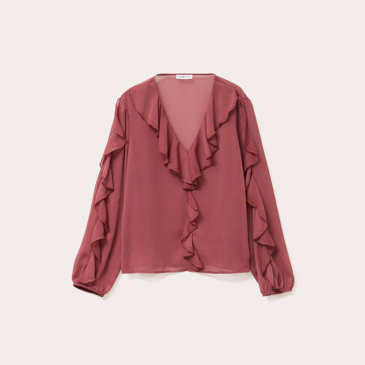 Blouse col V manches longues vieux rose femme