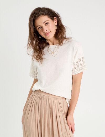 T-shirt manches courtes ecru femme