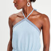 Robe évasée bretelles nouées denim bleach femme