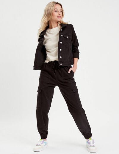 Pantalon cargo slim noir femme