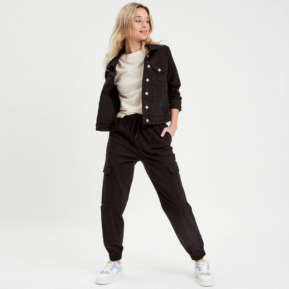 Pantalon cargo slim noir femme