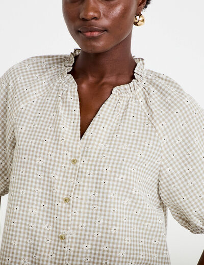 Blouse droite col v manches courtes gris femme