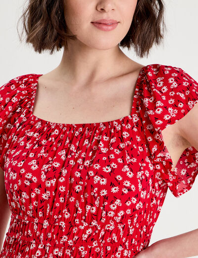 Robe évasée manches courtes rouge femme
