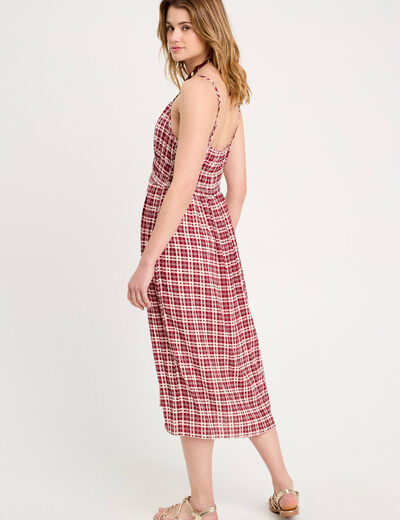 Robe midi évasée bretelles bordeaux femme
