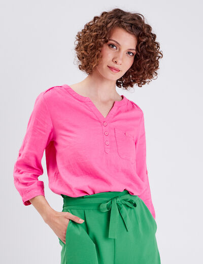 Blouse manches 3/4 rose fluo femme