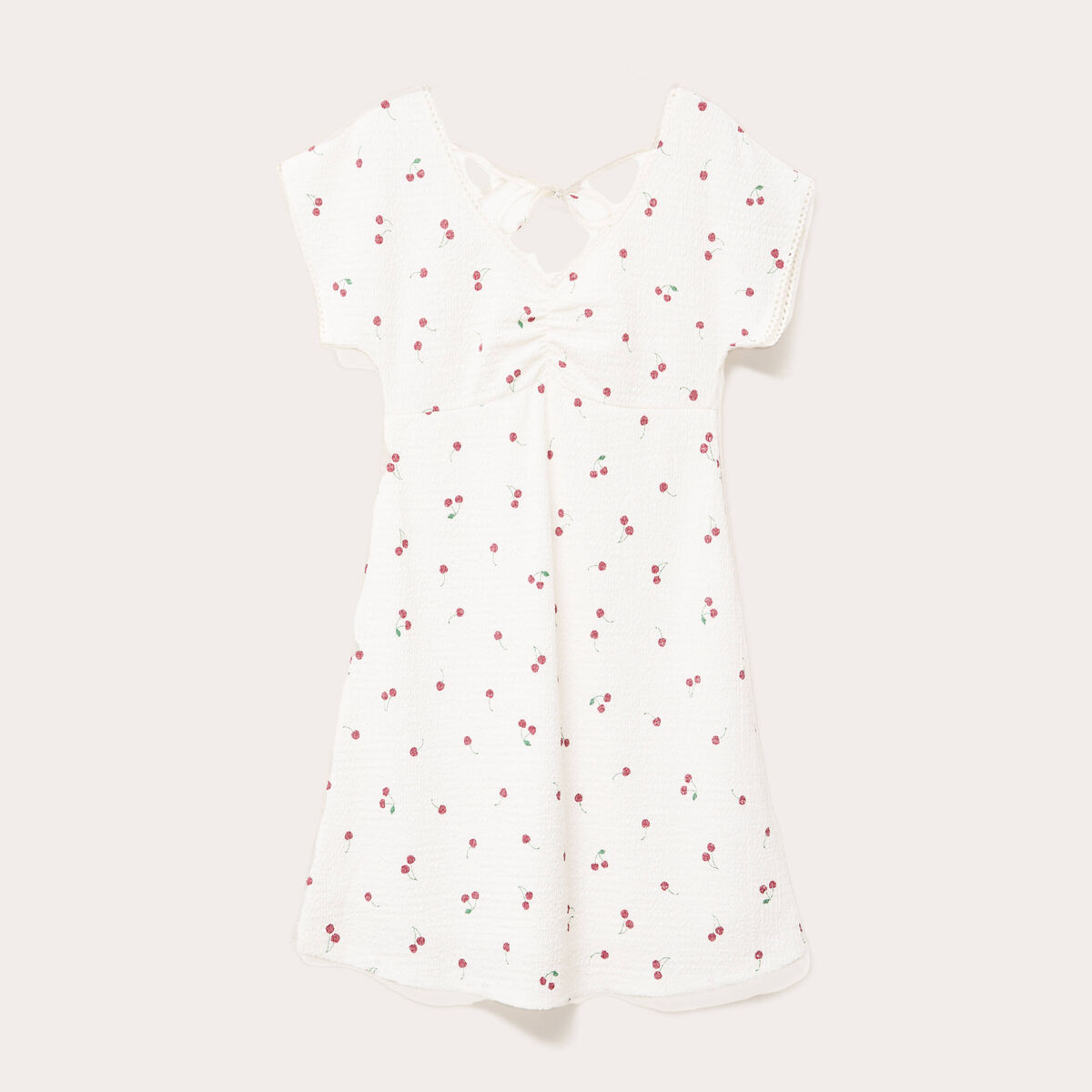 Robe courte évasée col v manches courtes blanc femme