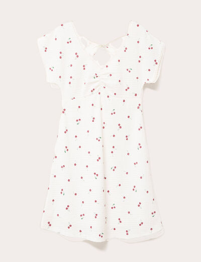 Robe courte évasée col v manches courtes blanc femme