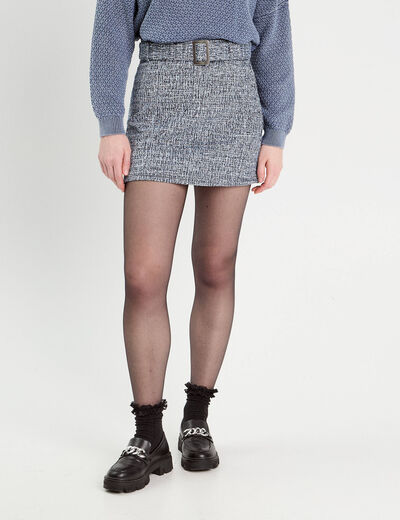 Jupe évasée tweed bleu femme