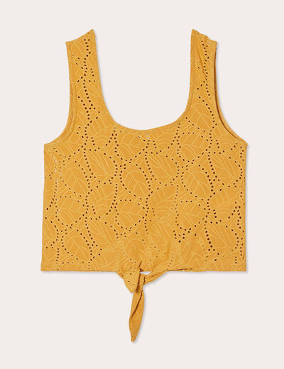 Débardeur broderie anglaise jaune moutarde femme