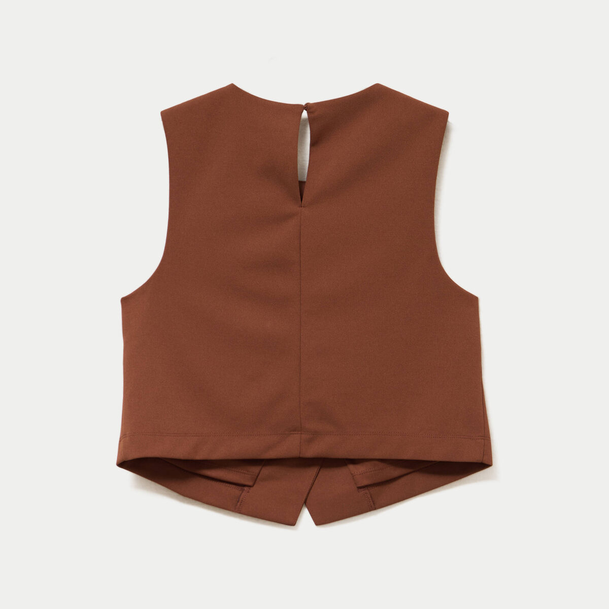 Top ajust&eacute; court sans manches col rond marron femme