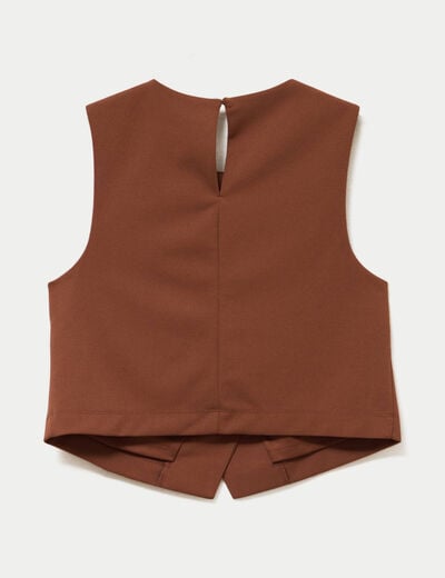 Top ajust&eacute; court sans manches col rond marron femme
