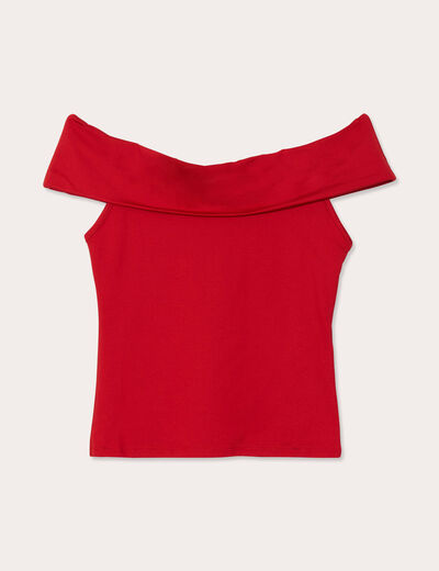 T-shirt col bardot rouge femme
