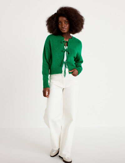 Gilet court nou&eacute; vert fonc&eacute; femme