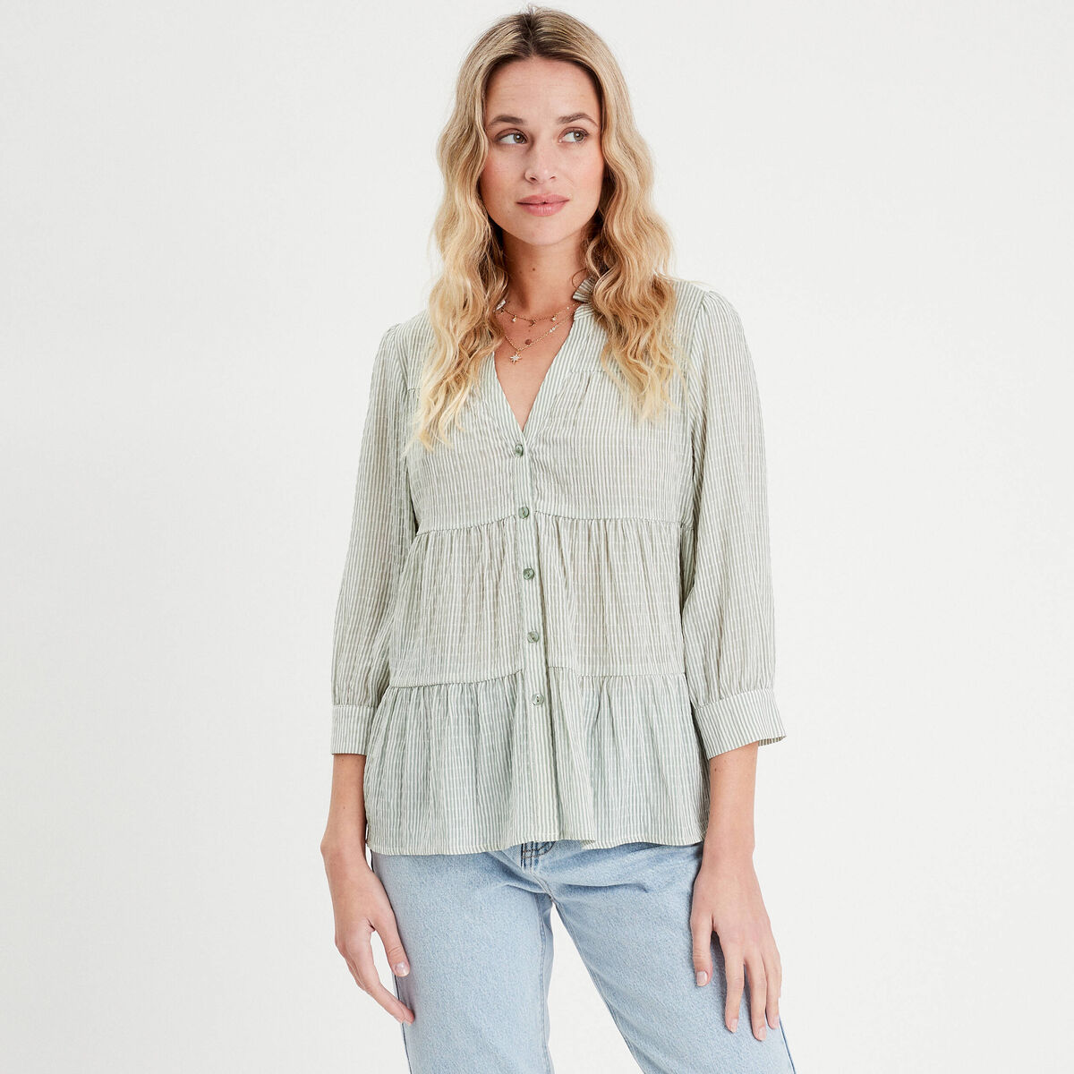 Blouse manches 3/4 vert femme