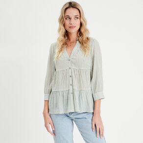 Blouse manches 3/4 vert femme