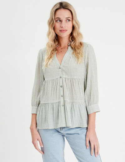 Blouse manches 3/4 vert femme