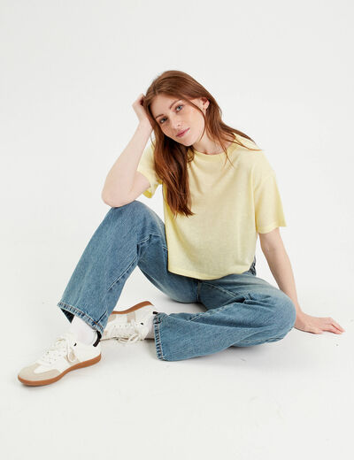 T-shirt manches courtes jaune clair femme