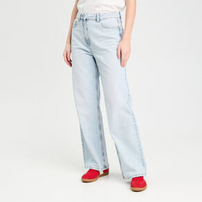 Jeans large 5 poches denim bleach femme