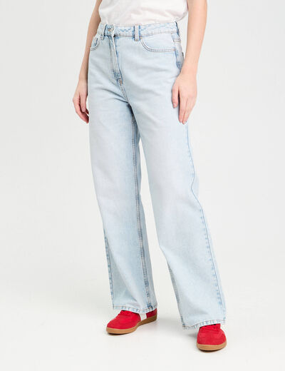 Jeans large 5 poches denim bleach femme