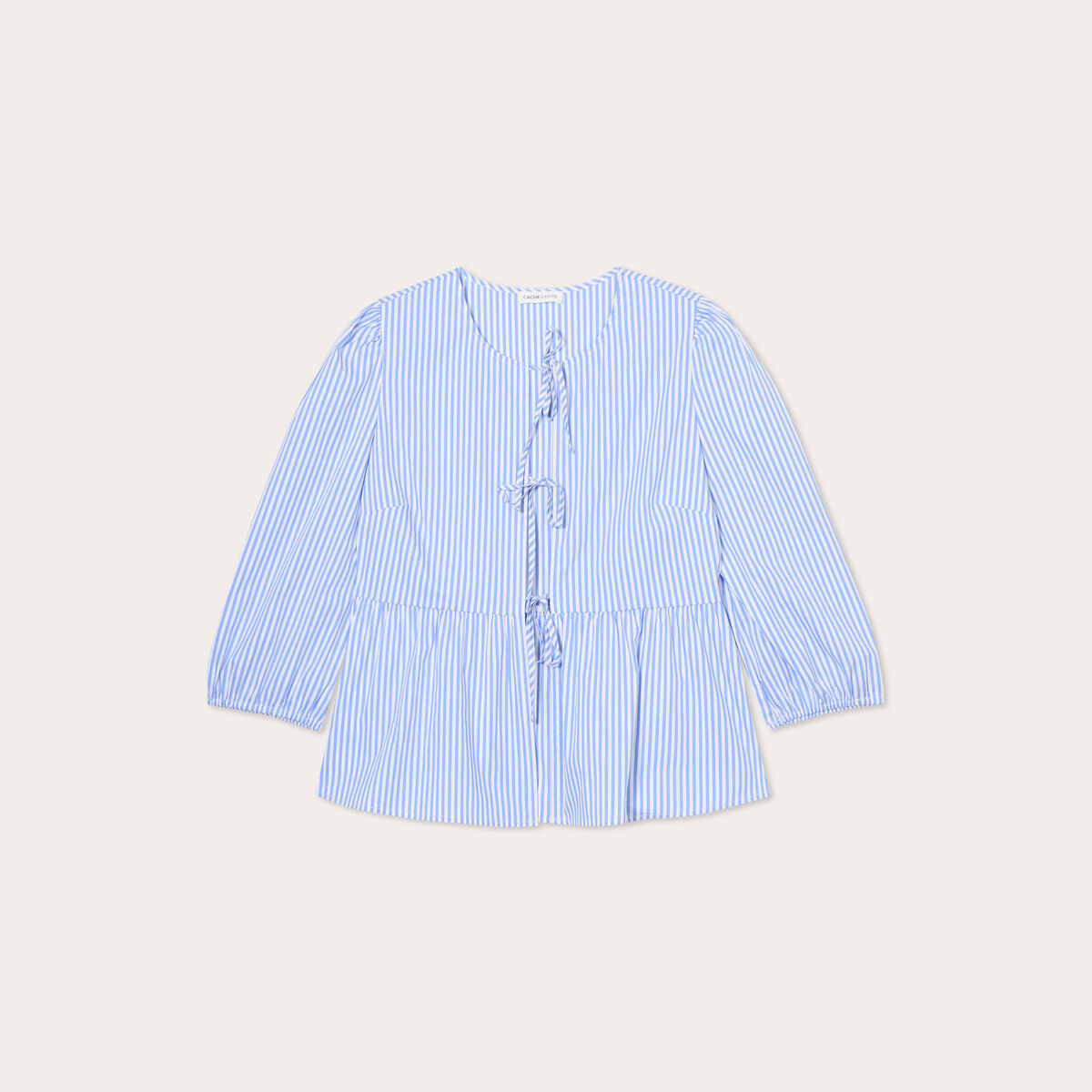 Blouse manches 3/4 nou&eacute;e bleu fonc&eacute; femme