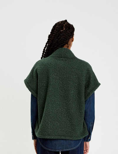 Gilet oversize cropped manches courtes vert fonc&eacute; femme