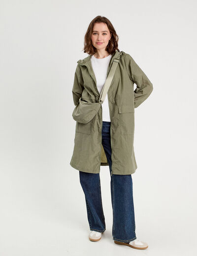 Parka déperlante 2-en-1 avec pochette vert kaki femme