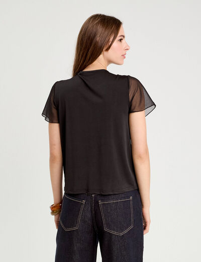 Blouse volants noir femme