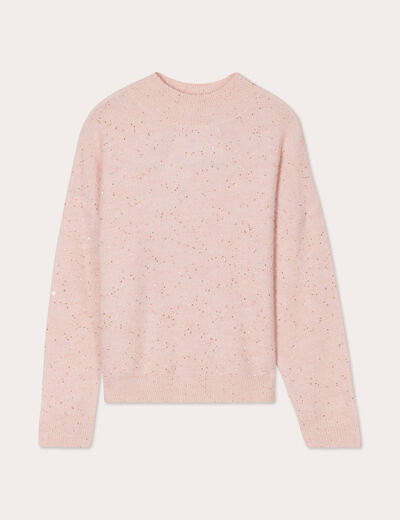 Pull manches longues sequins rose clair femme
