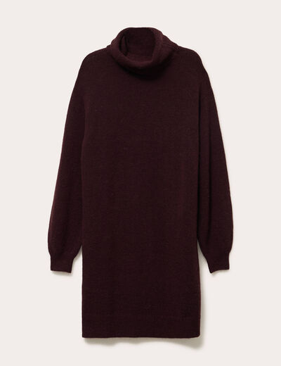 Robe pull col roul&eacute; rouge fonc&eacute; femme