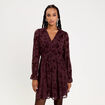Robe courte &eacute;vas&eacute;e col v manches longues marron cognac femme