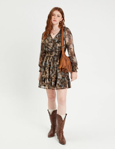 Robe patineuse smockée gris femme